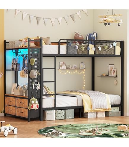 bunki Amazon.com: RuiSiSi Metal Bunk Bed with Desk and 2 Drawers